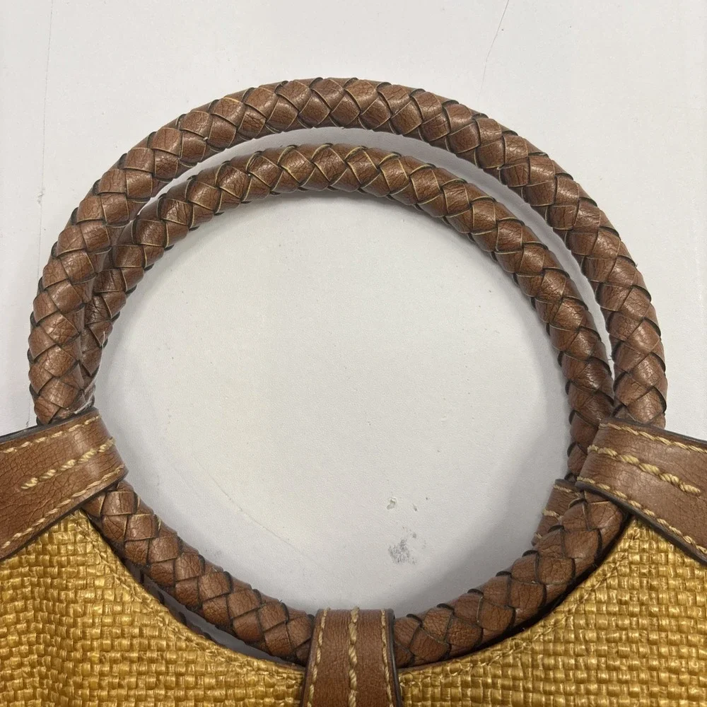 Fossil Handbag Tote Satchel Top Handle Purse‎ Brown Leather Woven Mesh Beach